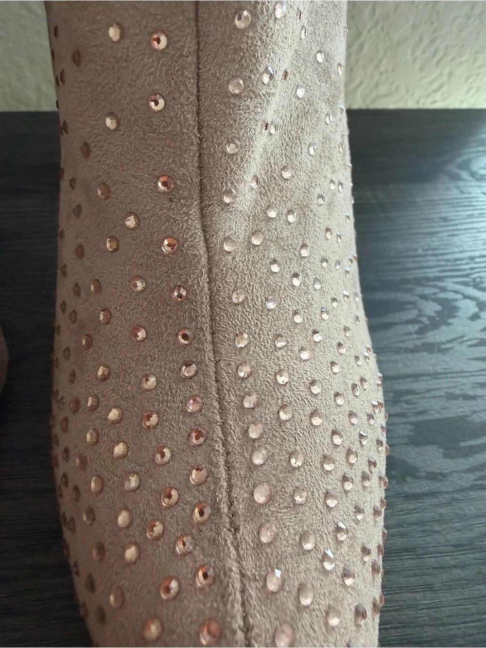 Taupe Rhinestone Pointed Toe Ankle Boots Size 10